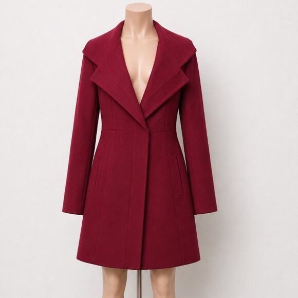 Mossimo Jackets & Blazers - Mossimo Burgundy Red Wool Fitted Long Line Front two Button Coat Welt Pockets XS